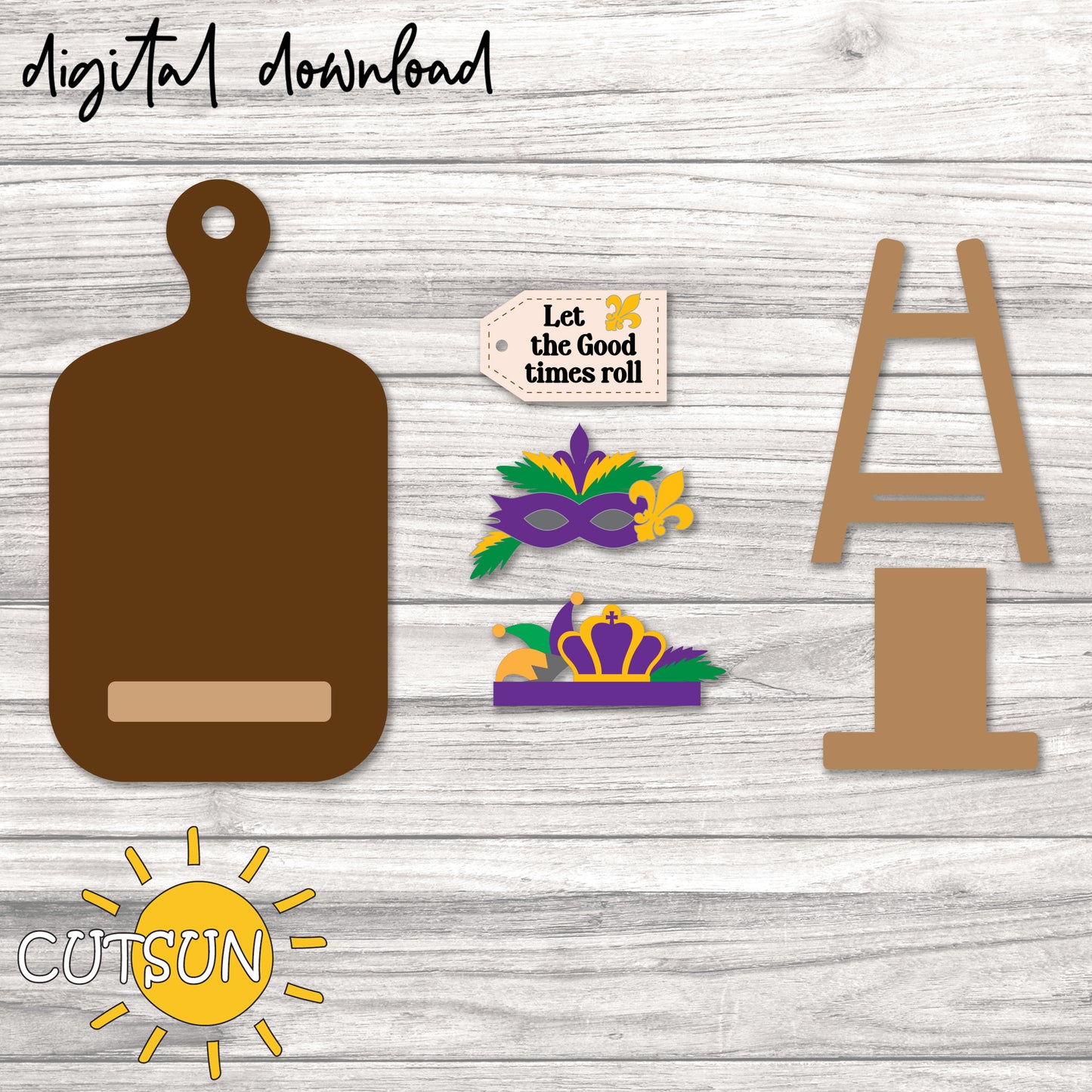 Mardi Gras Interchangeable Cutting board decor Laser cut file SVG