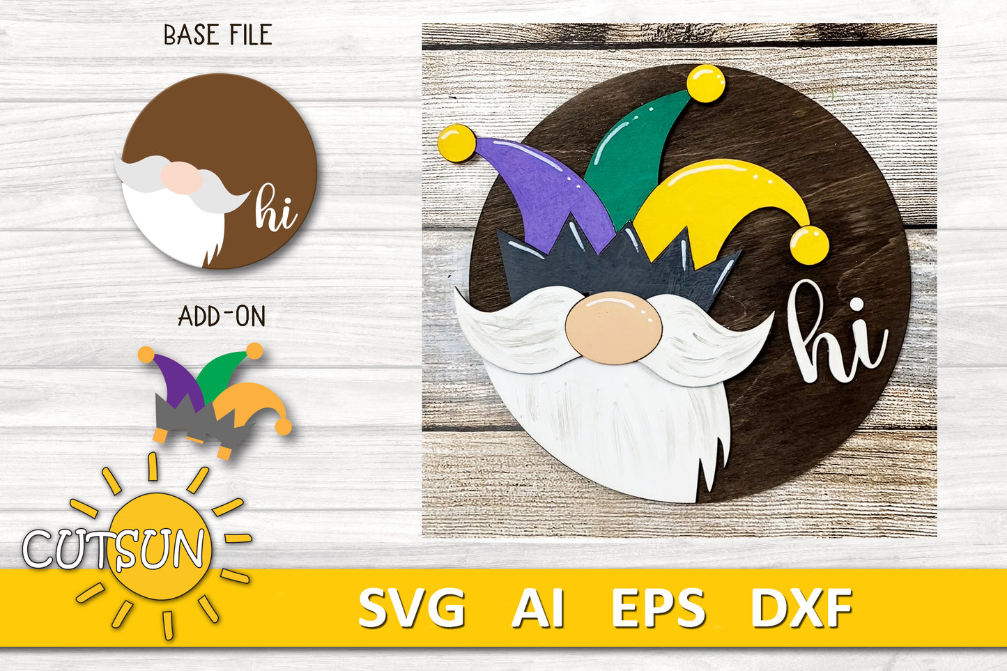 Interchangeable Round Gnome door hanger SVG Mardi Gras Add-on Gnome Hi Door hanger svg Glowforge SVG Laser cut file