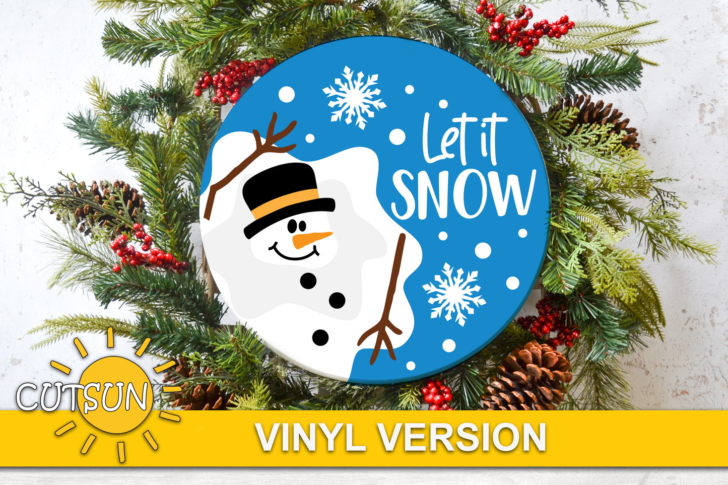 Melted snowman with snowflakes and the words Let it snow - SVG digital download