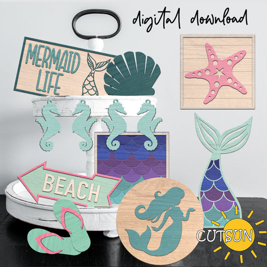 Mermaid Tiered Tray Decor SVG | Mermaid Life Laser Cut File | Under the Sea Mermaid SVG