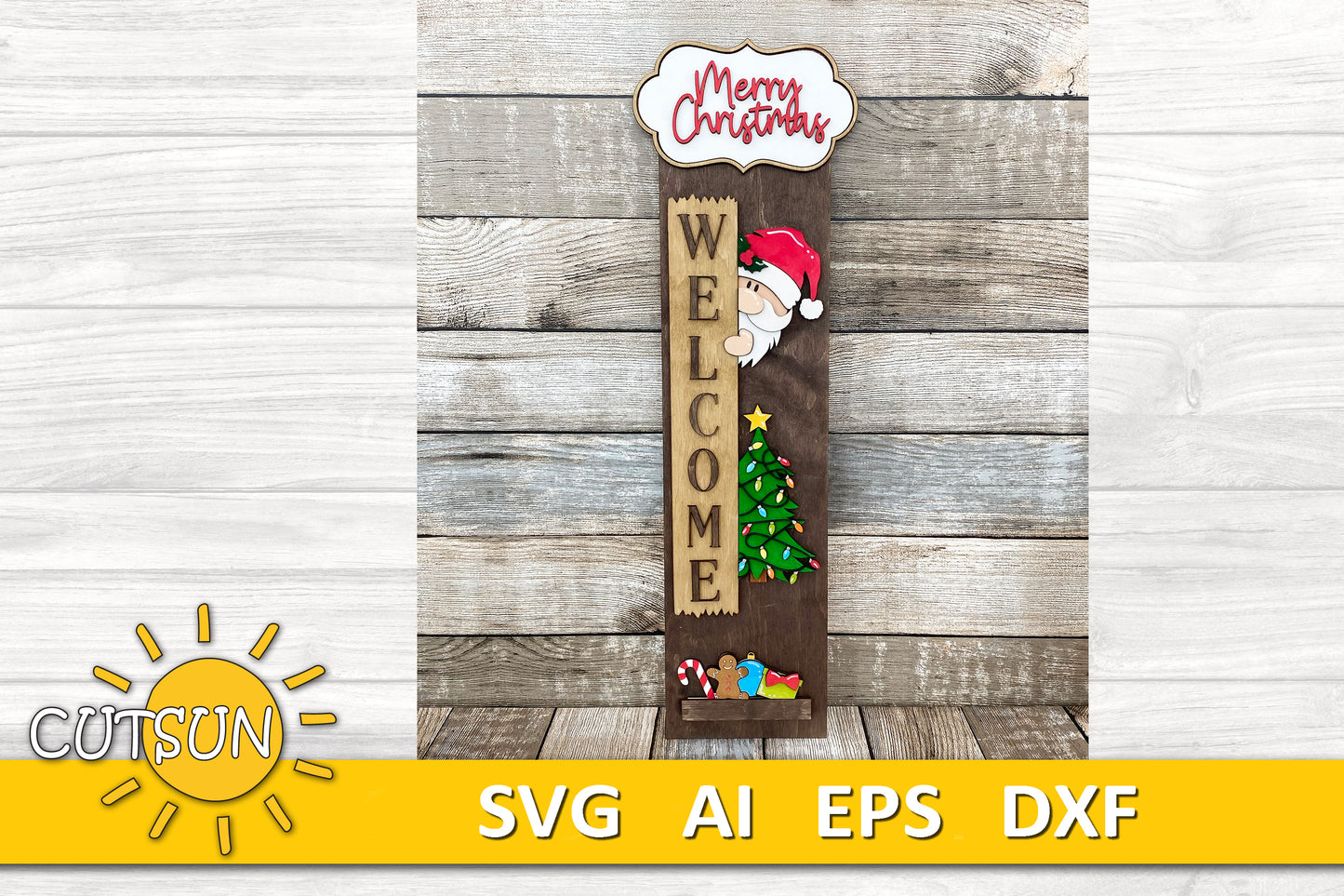 Merry Christmas porch sign add-on with a free Interchangeable Porch leaner SVG Santa svg vertical porch sign Christmas decor Laser cut file