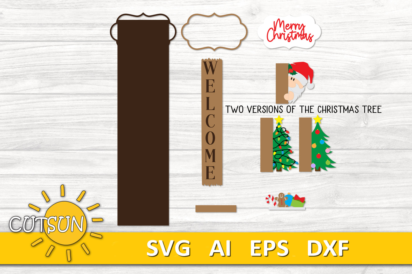 Merry Christmas porch sign add-on with a free Interchangeable Porch leaner SVG Santa svg vertical porch sign Christmas decor Laser cut file