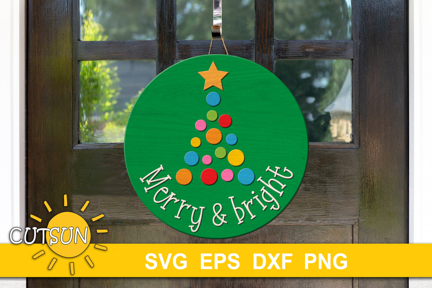Merry and bright door hanger SVG file for use with laser cutters