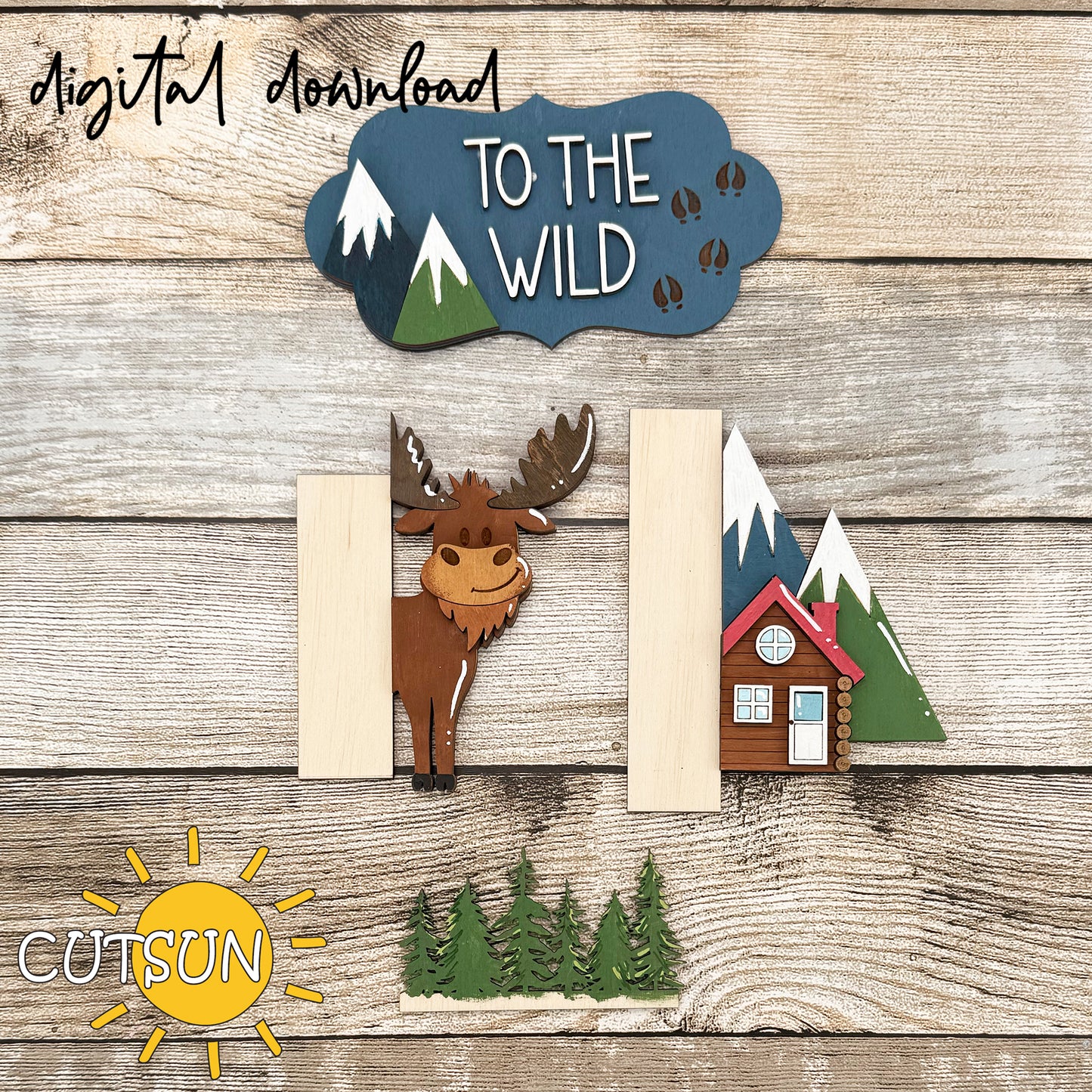 Moose and Cabin porch sign add-on with a free Interchangeable porch leaner SVG