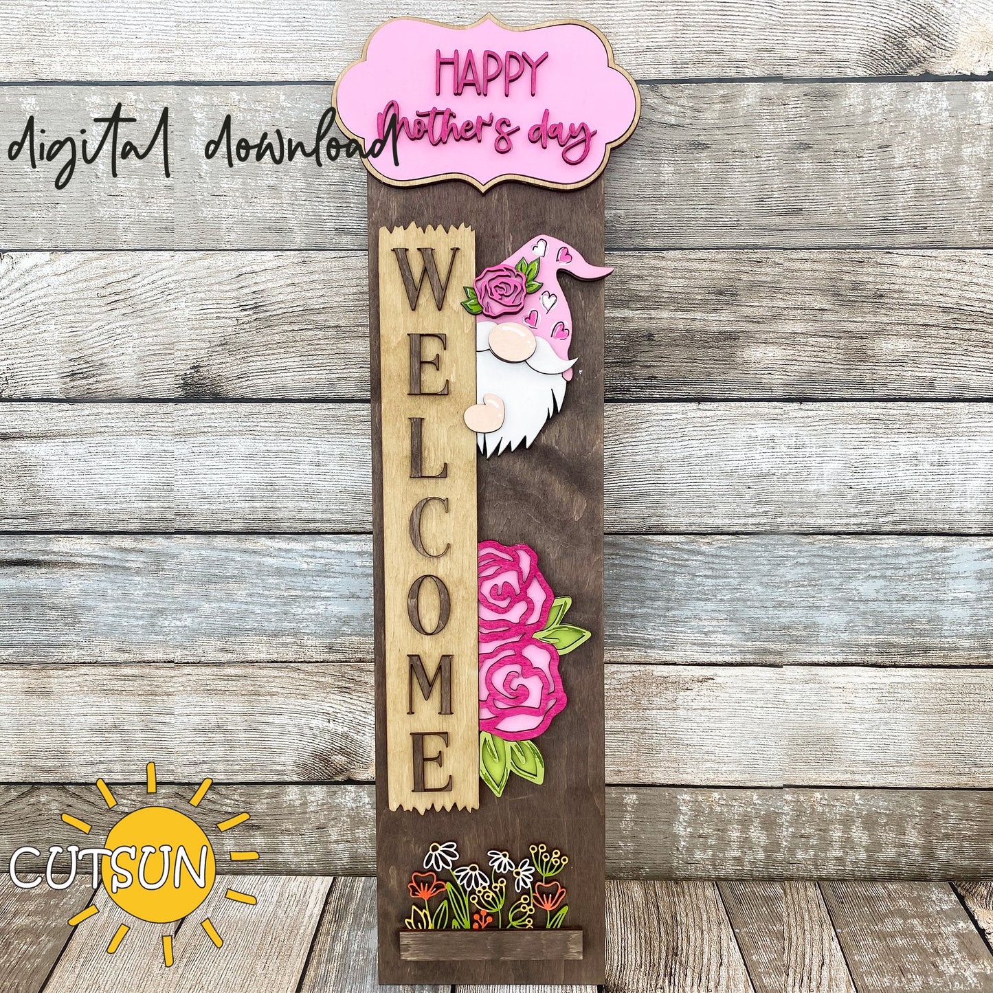 Mother's day porch sign add-on with a free Interchangeable Porch leaner SVG Gnome vertical porch sign SVG Porch decor Laser cut file