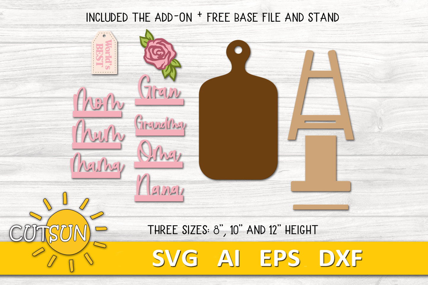 Mother's day Add-on and Interchangeable Cutting board decor SVG Glowforge SVG Laser cut file