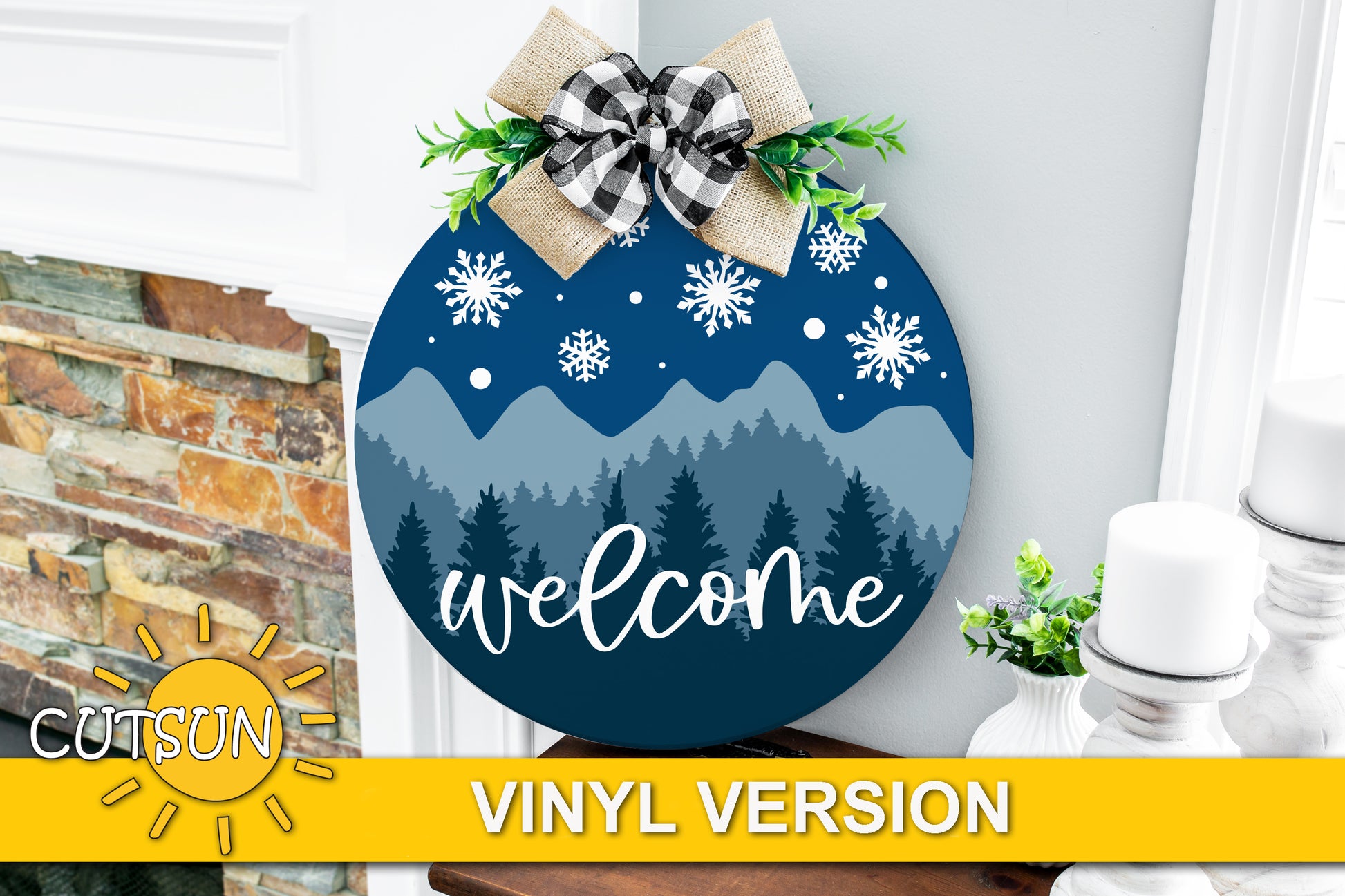 Winter mountains door hanger SVG digital download