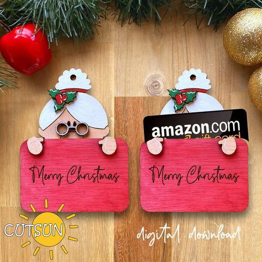 Mrs Claus gift card holder SVG | Christmas gift card holder SVG | Laser cut file Glowforge SVG