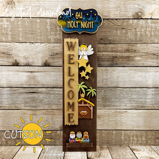 Nativity Porch Sign SVG add-on featuring angel, manger scene and three wise men for interchangeable vertical Christmas porch leaner