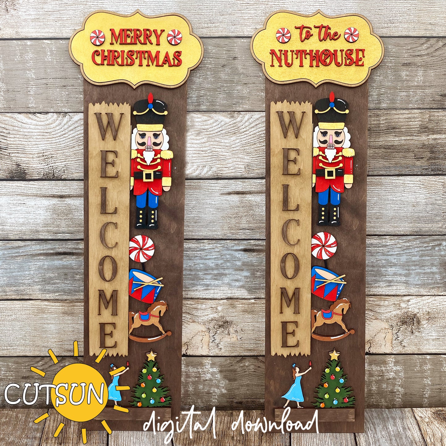Nutcracker porch sign add-on with a free Interchangeable porch leaner SVG Welcome to the Nuthouse or Merry Christmas SVG