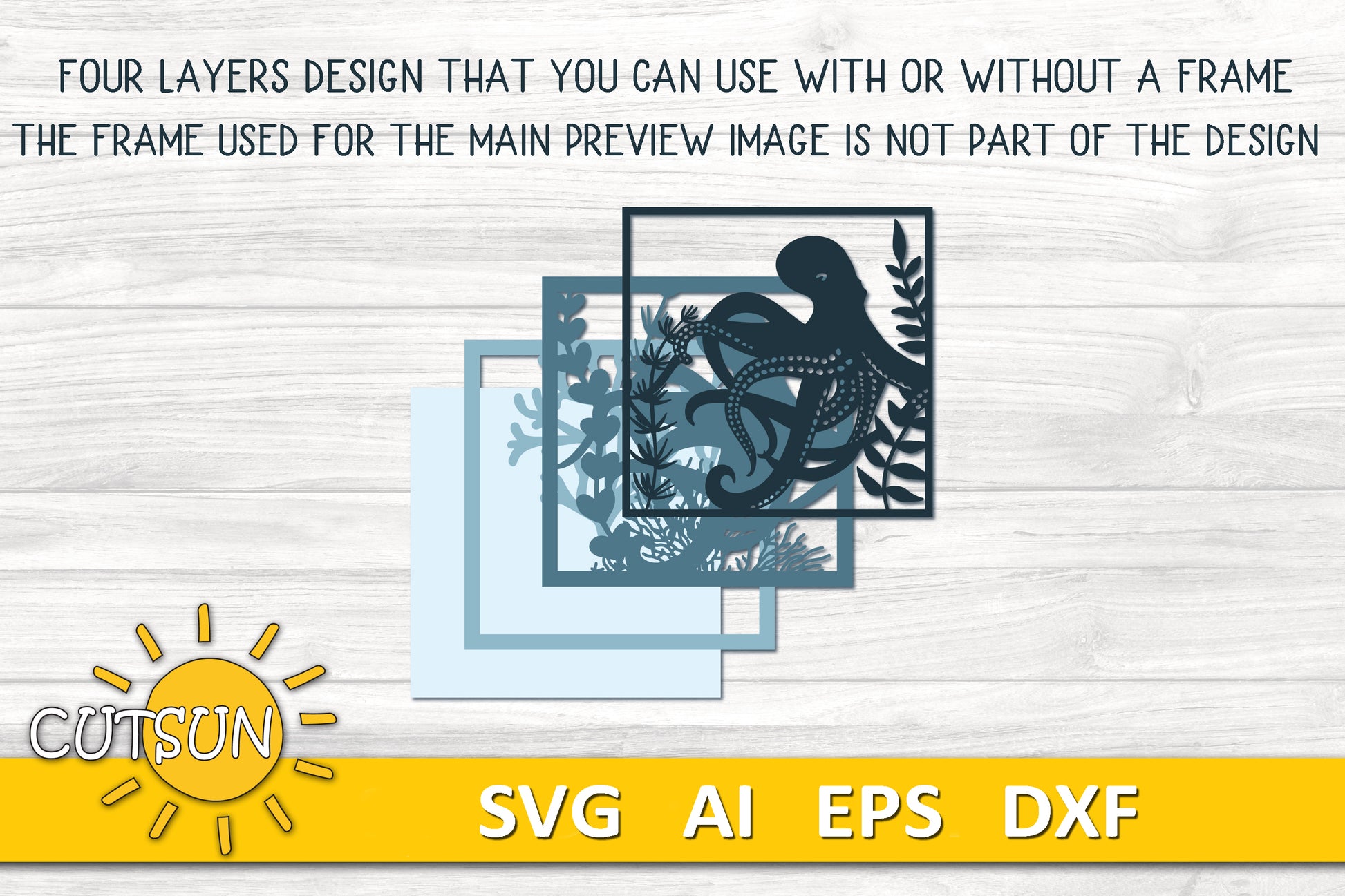 Layered octopus shadow box SVG with coral reef and sea plants – laser cut file for Glowforge and xTool