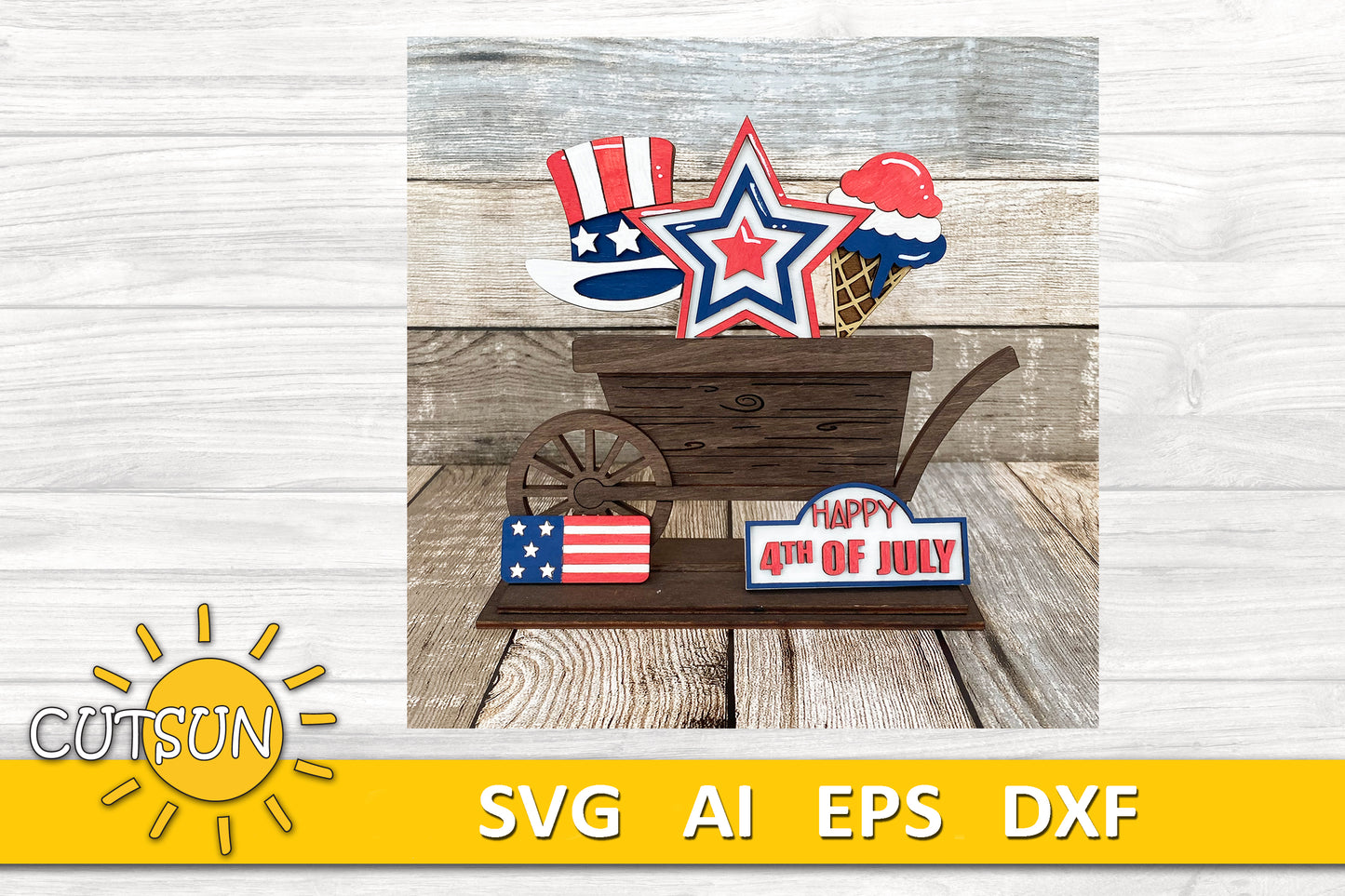 Patriotic 4th of July Add-on for the Interchangeable Truck / Wheelbarrow SVG Laser cut file