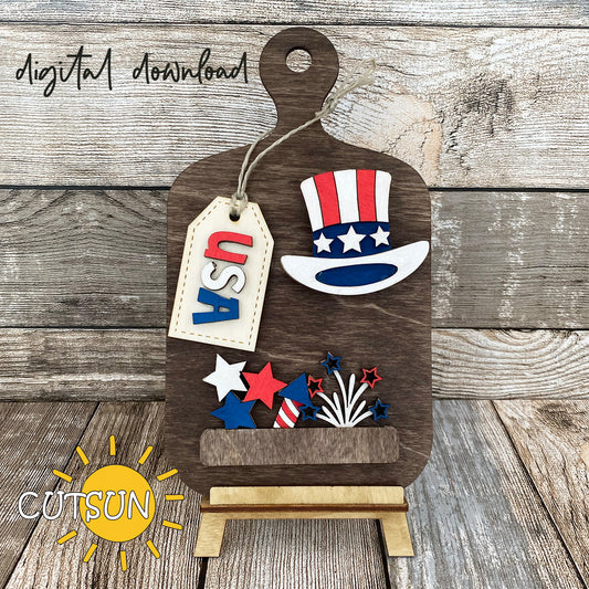 Patriotic Interchangeable Cutting board shelf decor SVG | 4th of July shelf decor svg | Fireworks svg | Laser cut file | Red white blue svg