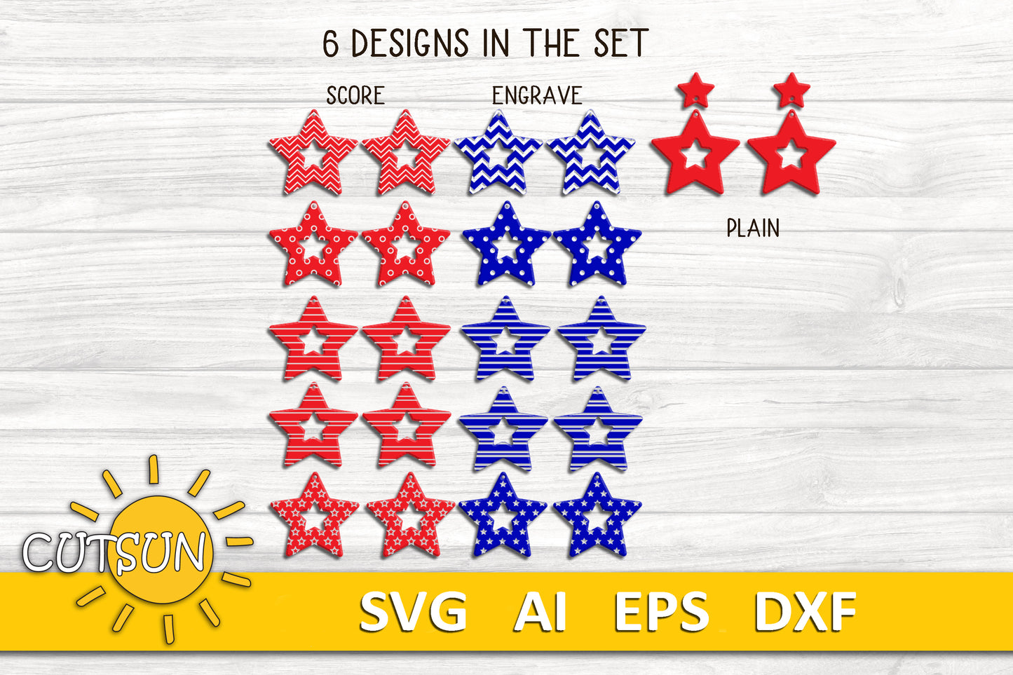 Patterned Stars dangle earrings SVG bundle | Laser cut file | Glowforge svg