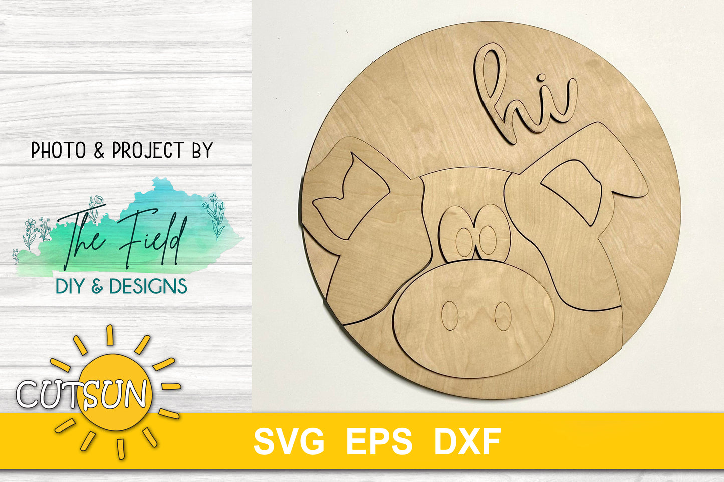 Black and white pig door hanger svg
