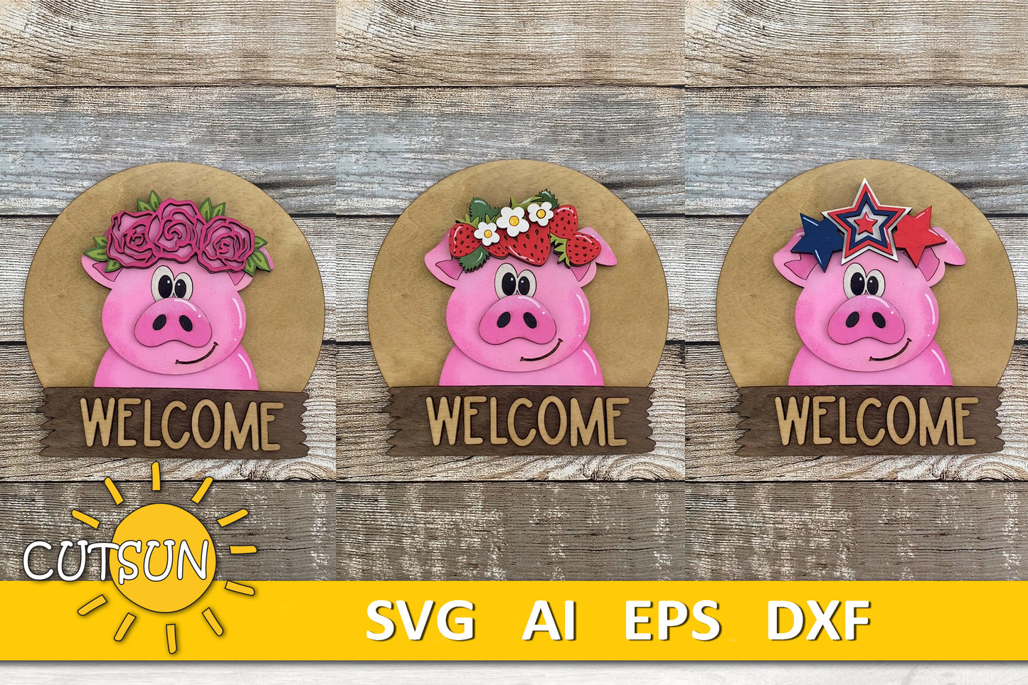 Pig door hanger SVG Round interchangeable door sign svg Pig svg BASE FILE Glowforge svg Laser cut file
