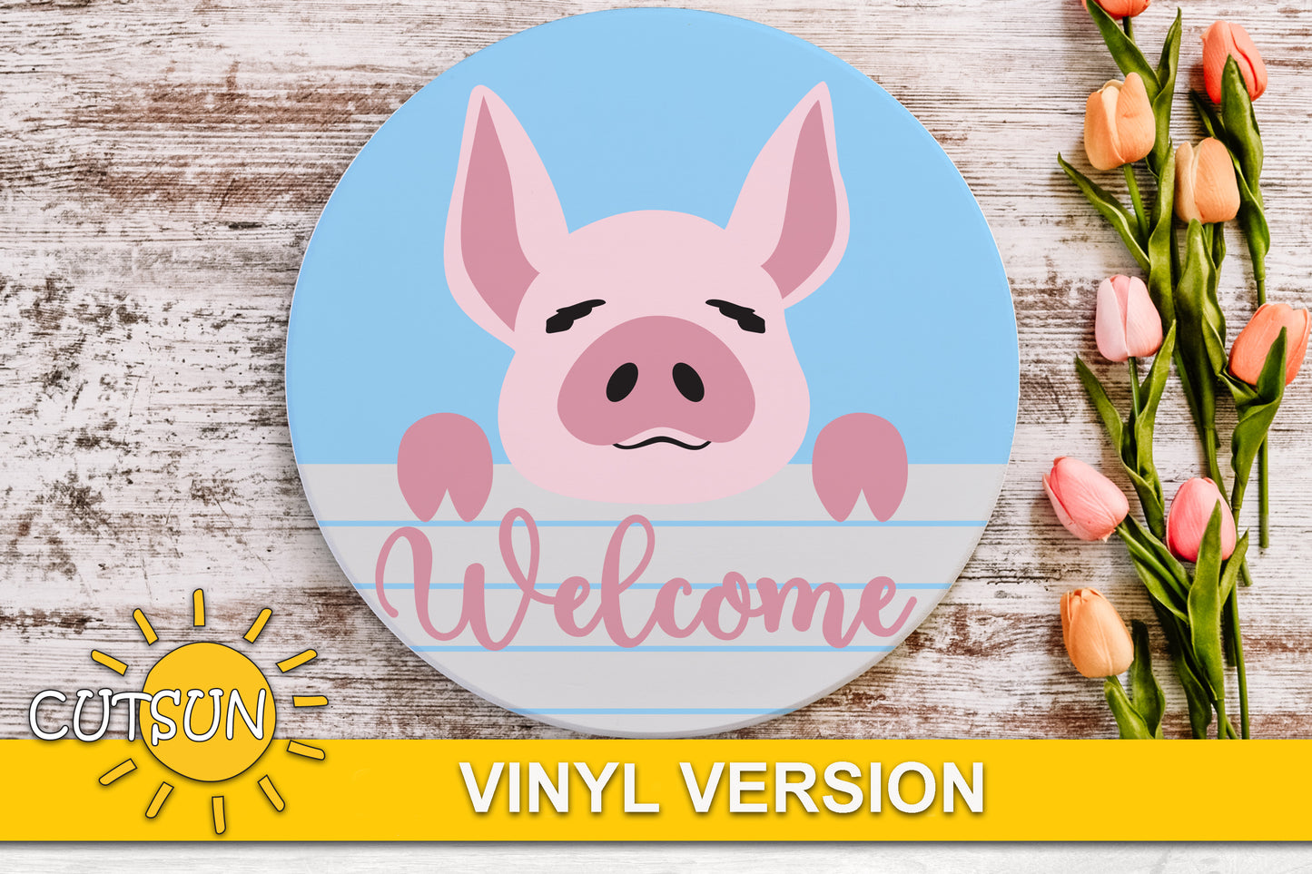 Pig welcome door hanger SVG file