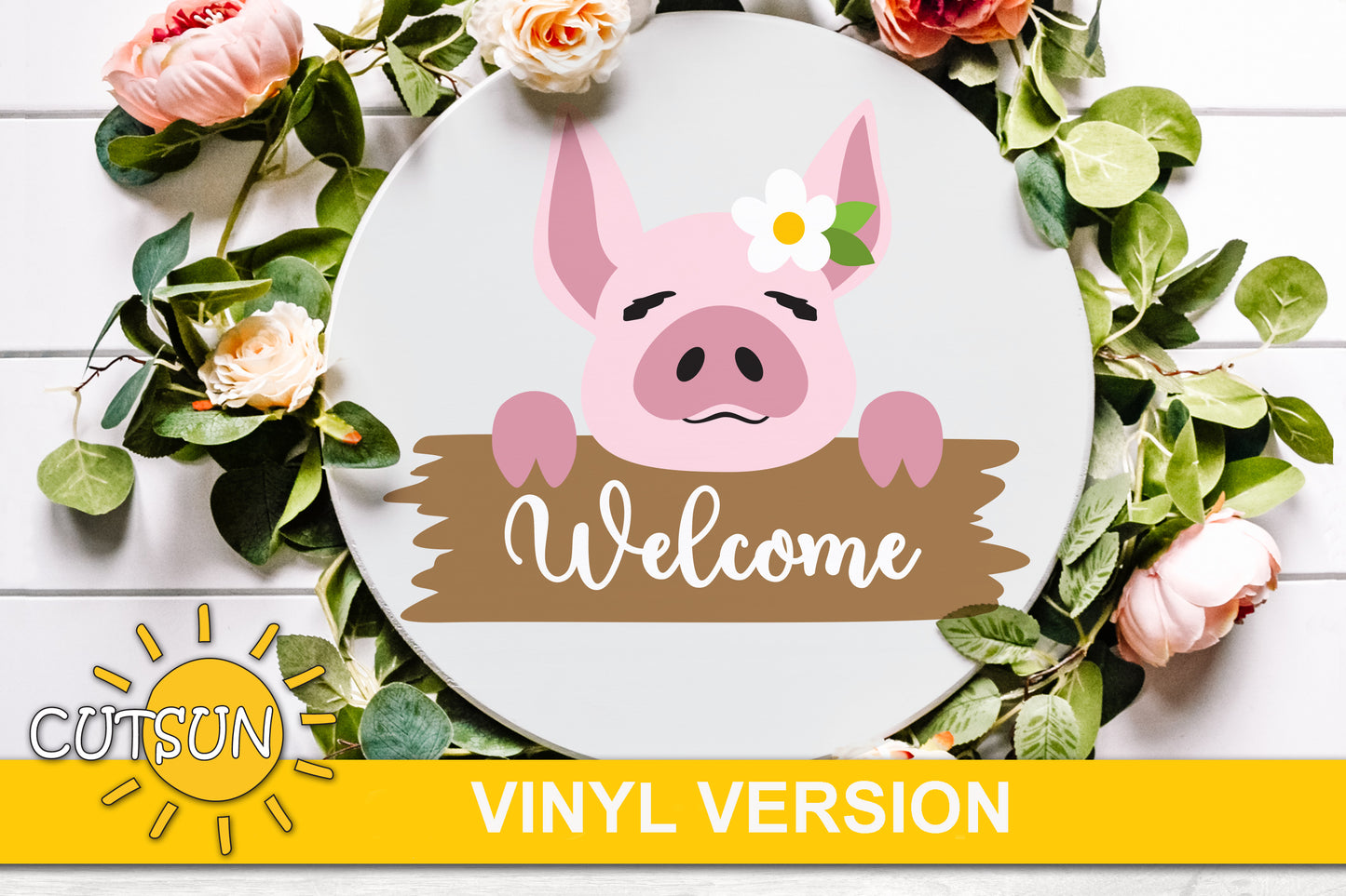 Cute Pig Door Hanger SVG | Farmhouse Welcome Sign SVG | Pig Front Door Decor Laser Cut File | Cricut SVG