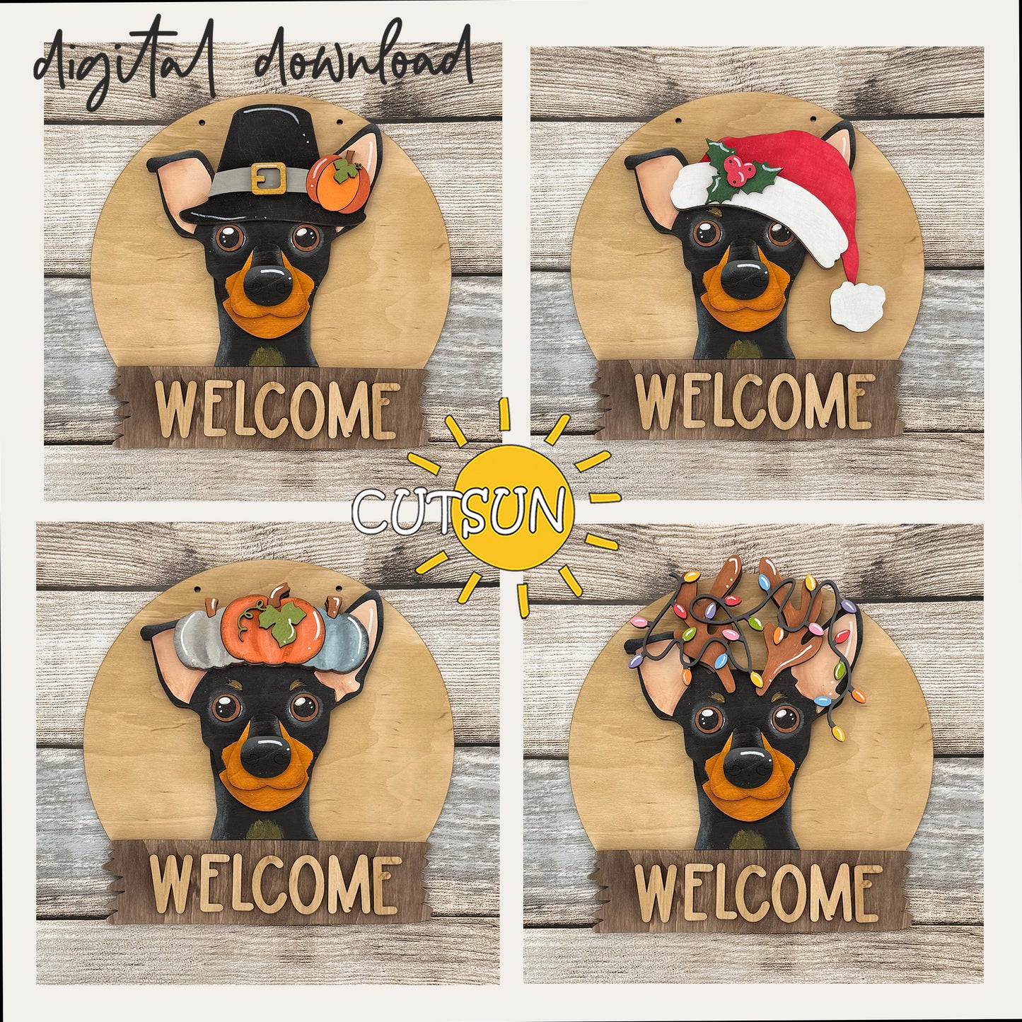 Pinscher Interchangeable Round Sign SVG – Dog Welcome Sign Laser Cut File