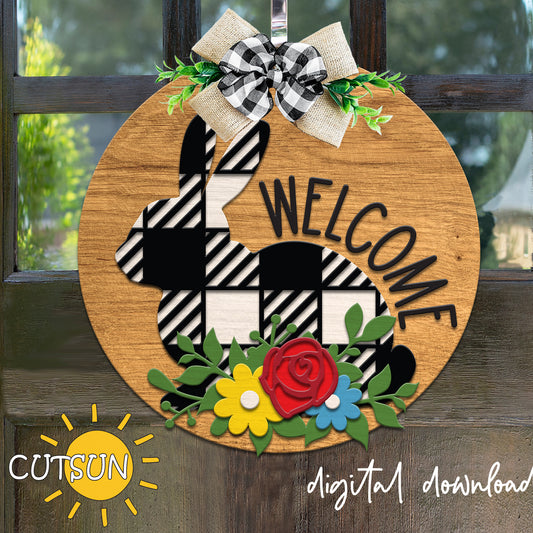 Easter Bunny Door hanger svg | Buffalo Plaid Bunny Door hanger svg