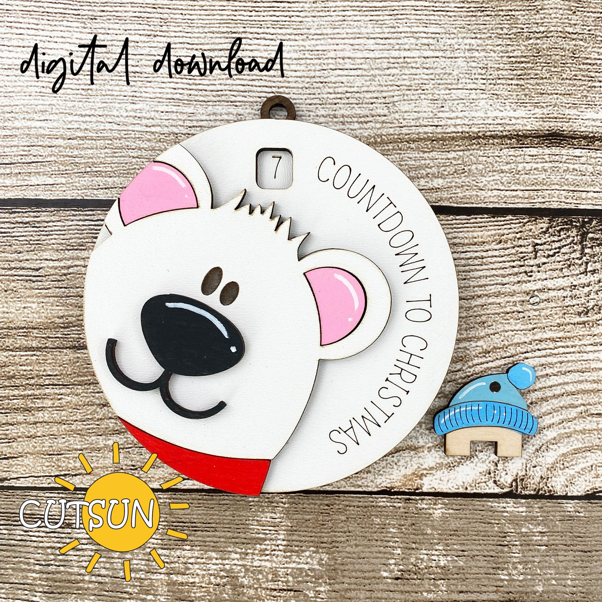 Christmas Countdown SVG featuring a Polar Bear ornament — a festive laser cut file perfect for creating charming “Days Until Christmas” countdown holiday deco