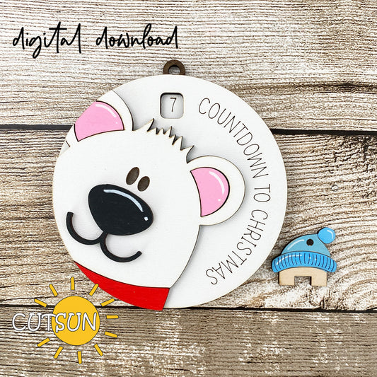 Christmas Countdown SVG featuring a Polar Bear ornament — a festive laser cut file perfect for creating charming “Days Until Christmas” countdown holiday deco