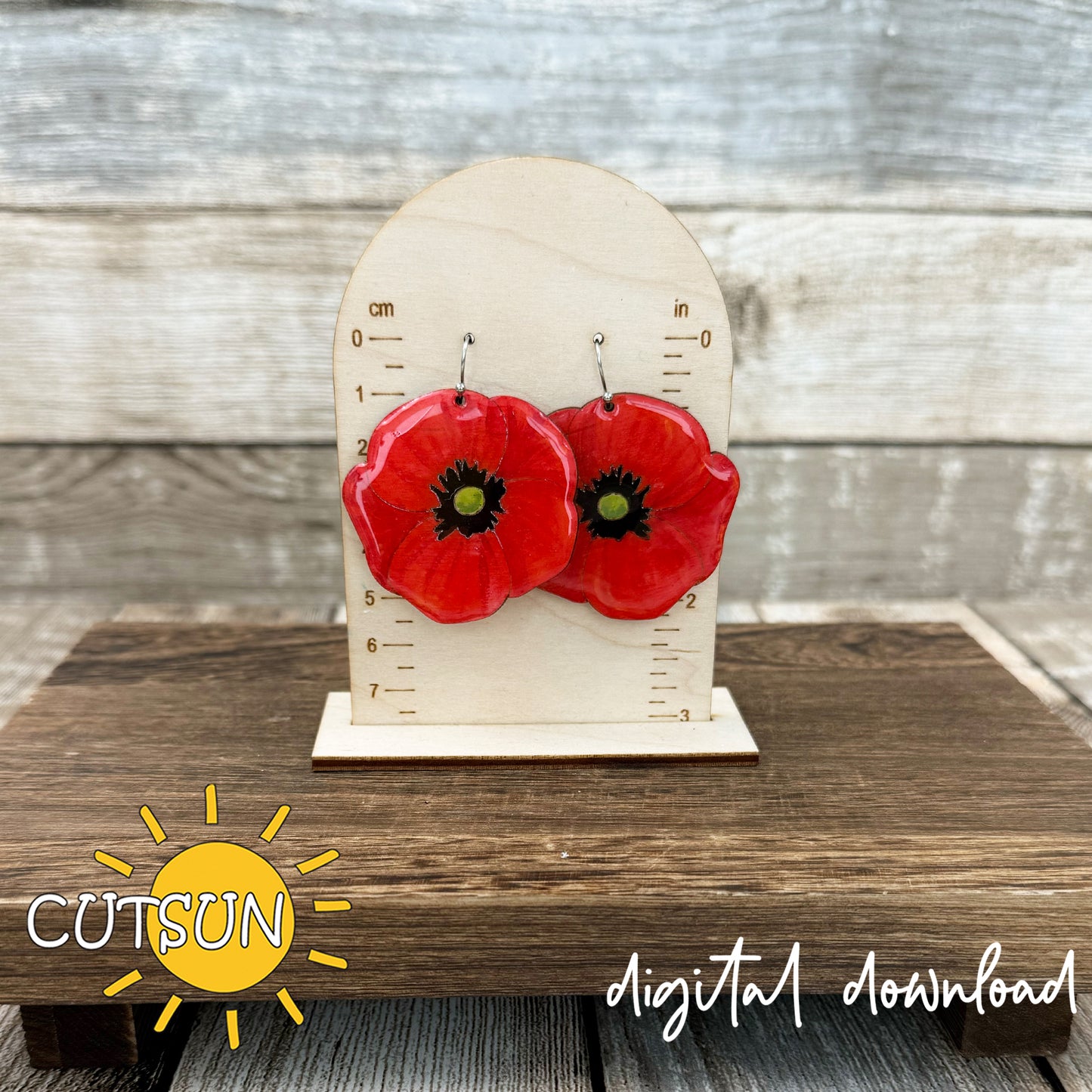 Poppy dangle earring & studs SVG | Floral Summer Earrings Svg | Laser jewelry template