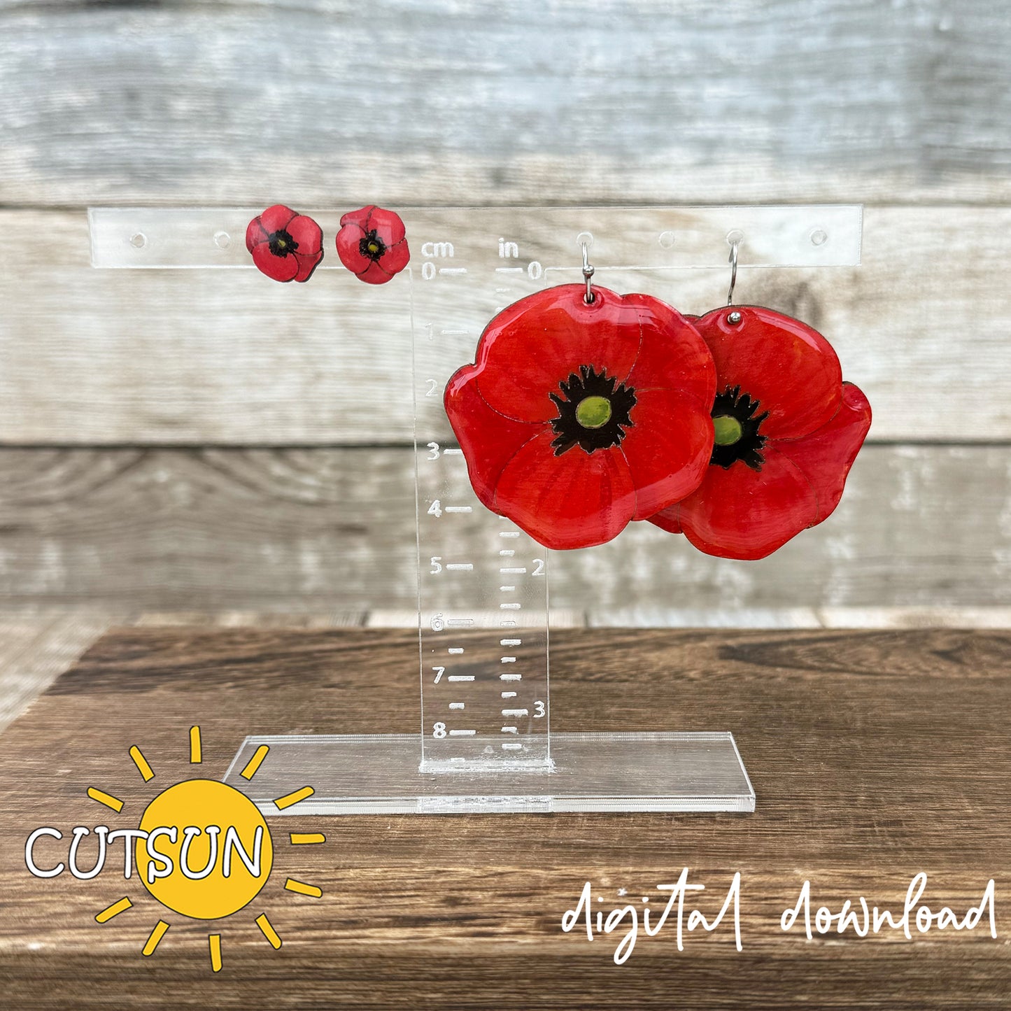 Poppy dangle earring & studs SVG | Floral Summer Earrings Svg | Laser jewelry template