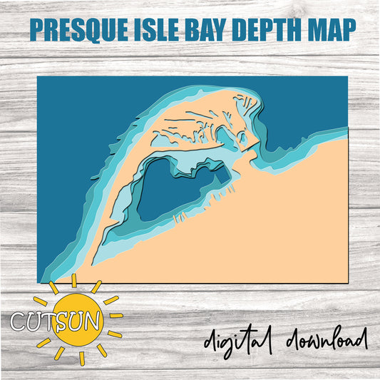 Layered Presque Isle Bay Map SVG | 5-Layer map Laser Cut File | Cricut Silhouette Glowforge SVG