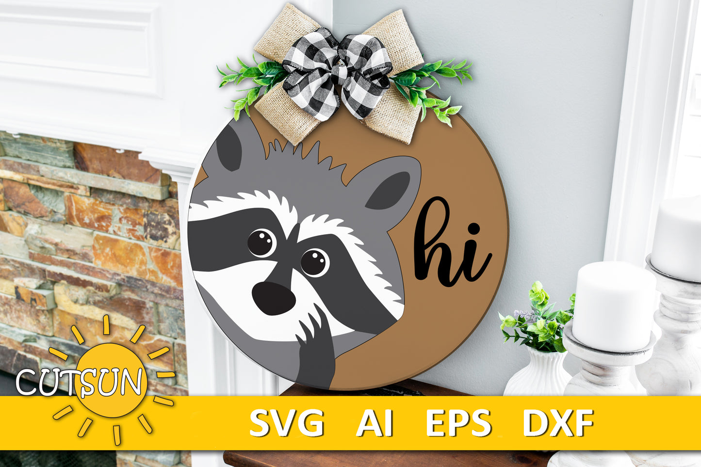 Raccoon Door Hanger SVG | Trash Panda Welcome Sign | Laser Cut File for Rustic Front Door Decor