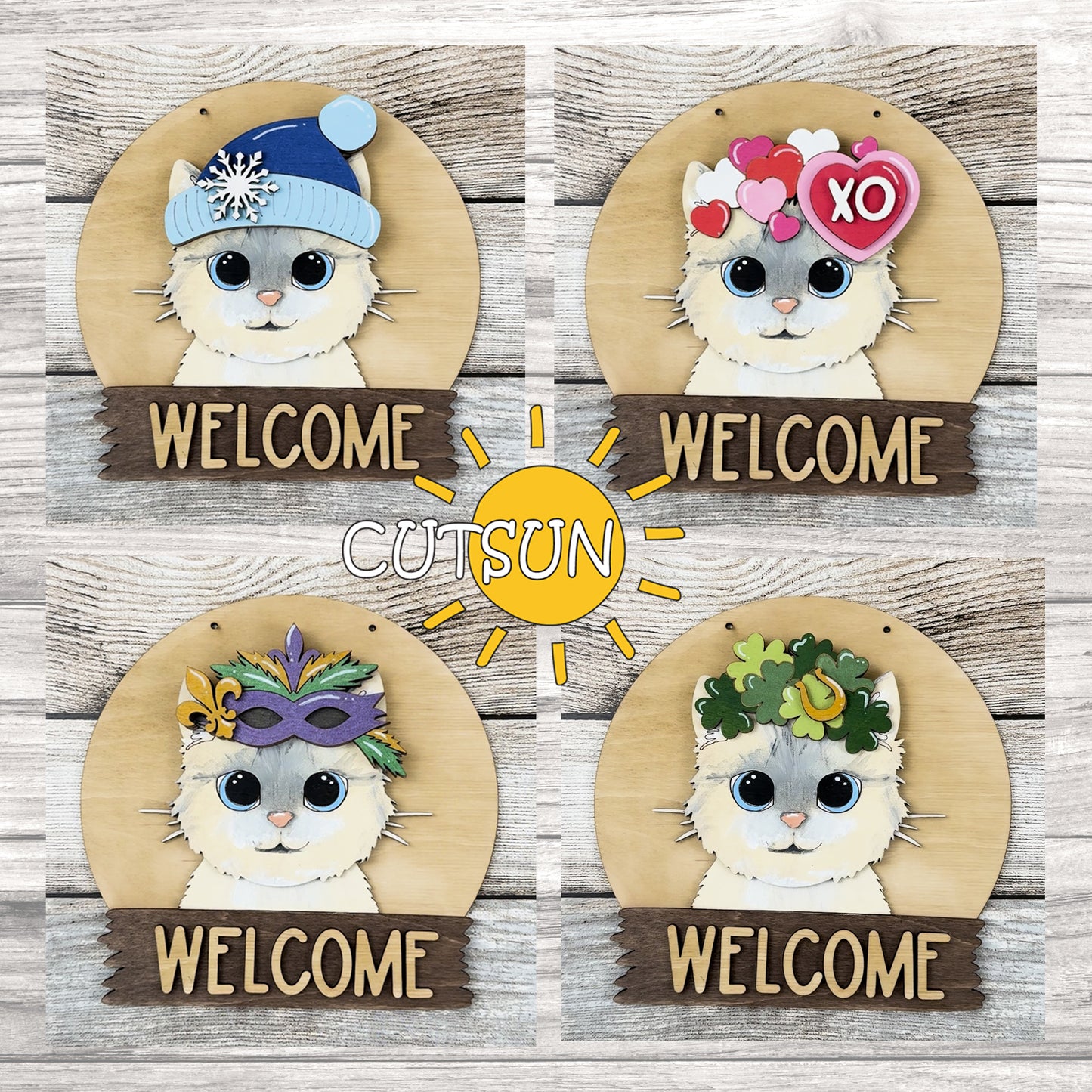 Cat door hanger | Long hair cat svg | Ragdoll Interchangeable door hanger SVG BASE FILE