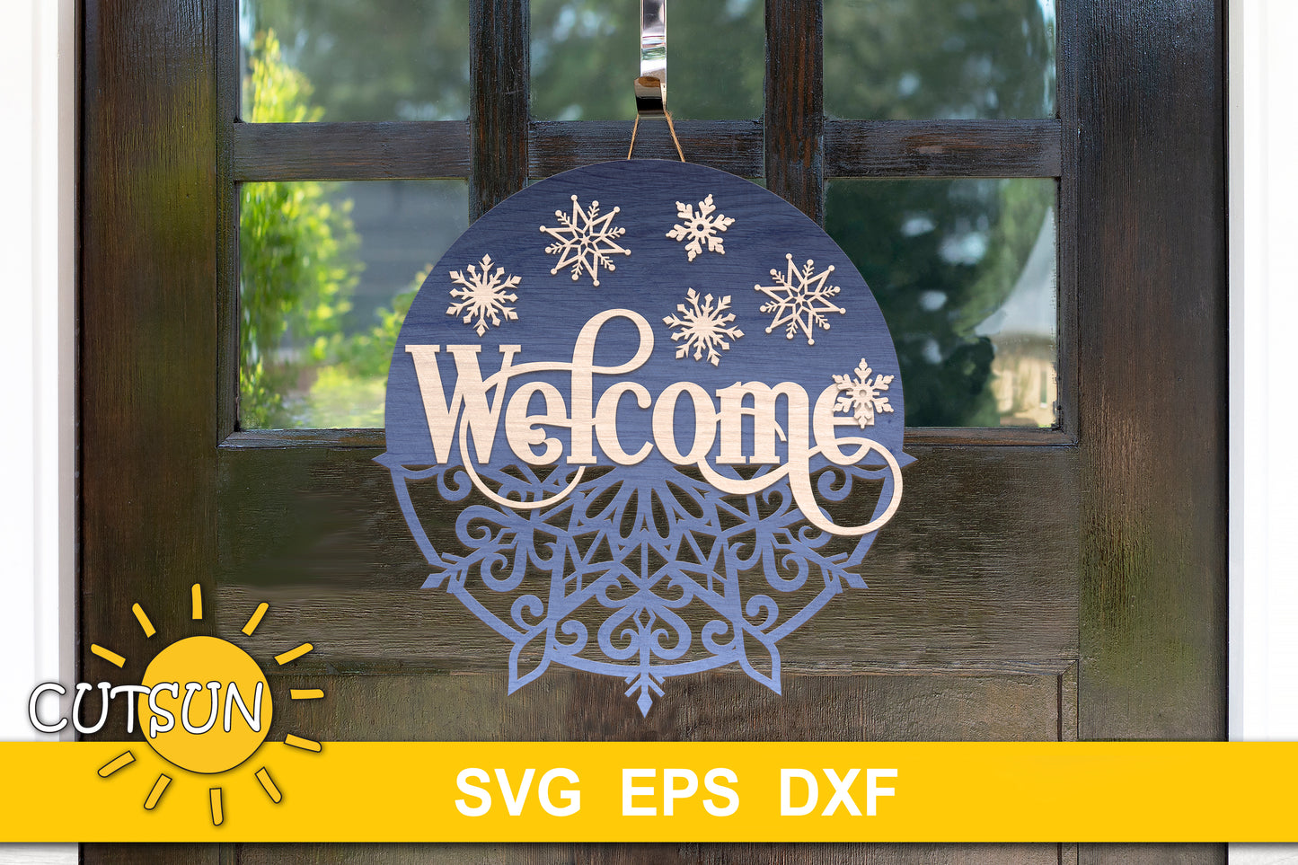 Snowflake door hanger Welcome sign SVG digital download for laser cutters or Cricut / Silhouette craft cutting machines