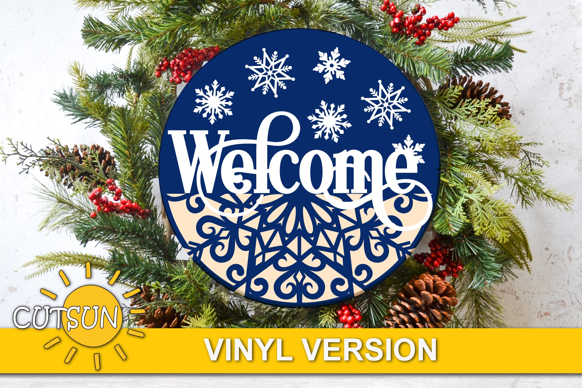 Snowflake door hanger Welcome sign SVG digital download for laser cutters or Cricut / Silhouette craft cutting machines