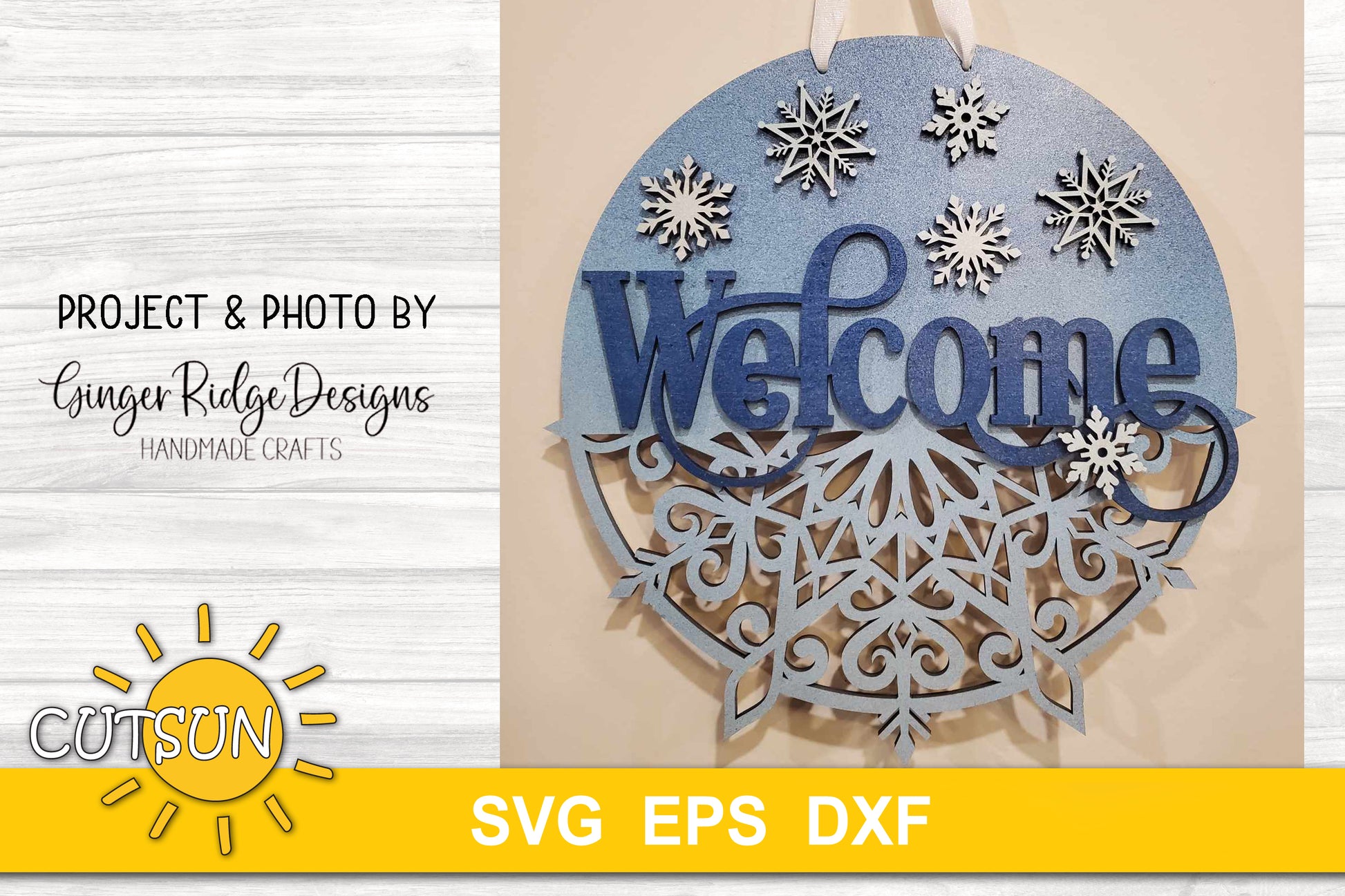 Snowflake door hanger Welcome sign SVG digital download for laser cutters or Cricut / Silhouette craft cutting machines