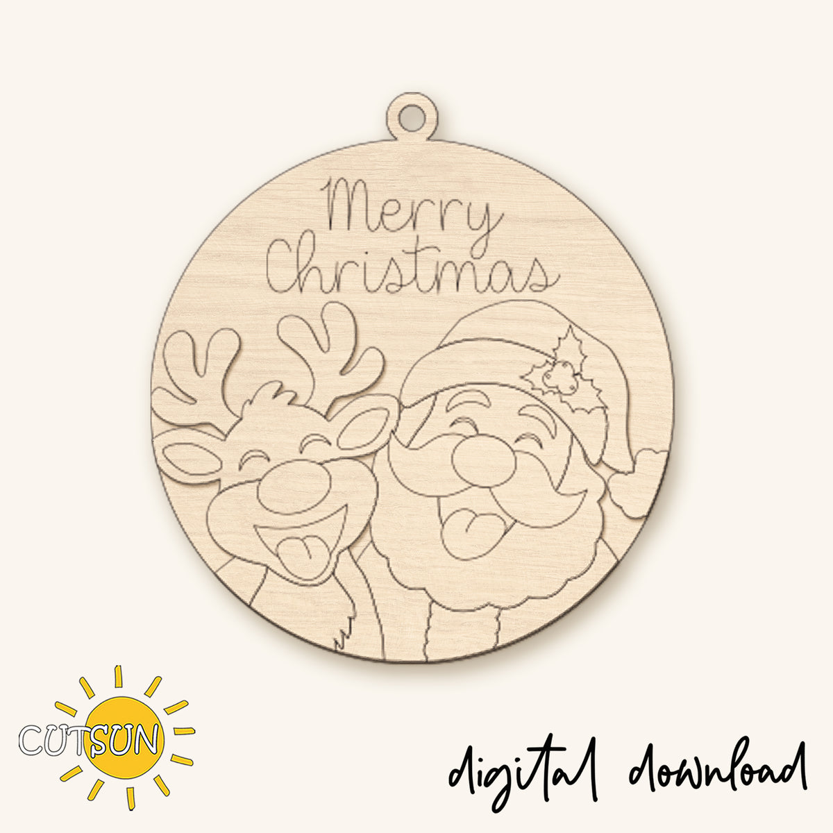 Santa & Reindeer Christmas Ornament SVG – Funny Layered Laser Cut File