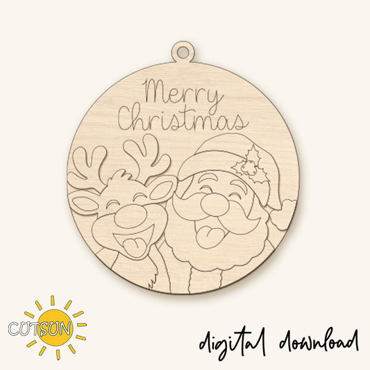 Santa & Reindeer Christmas Ornament SVG – Funny Layered Laser Cut File