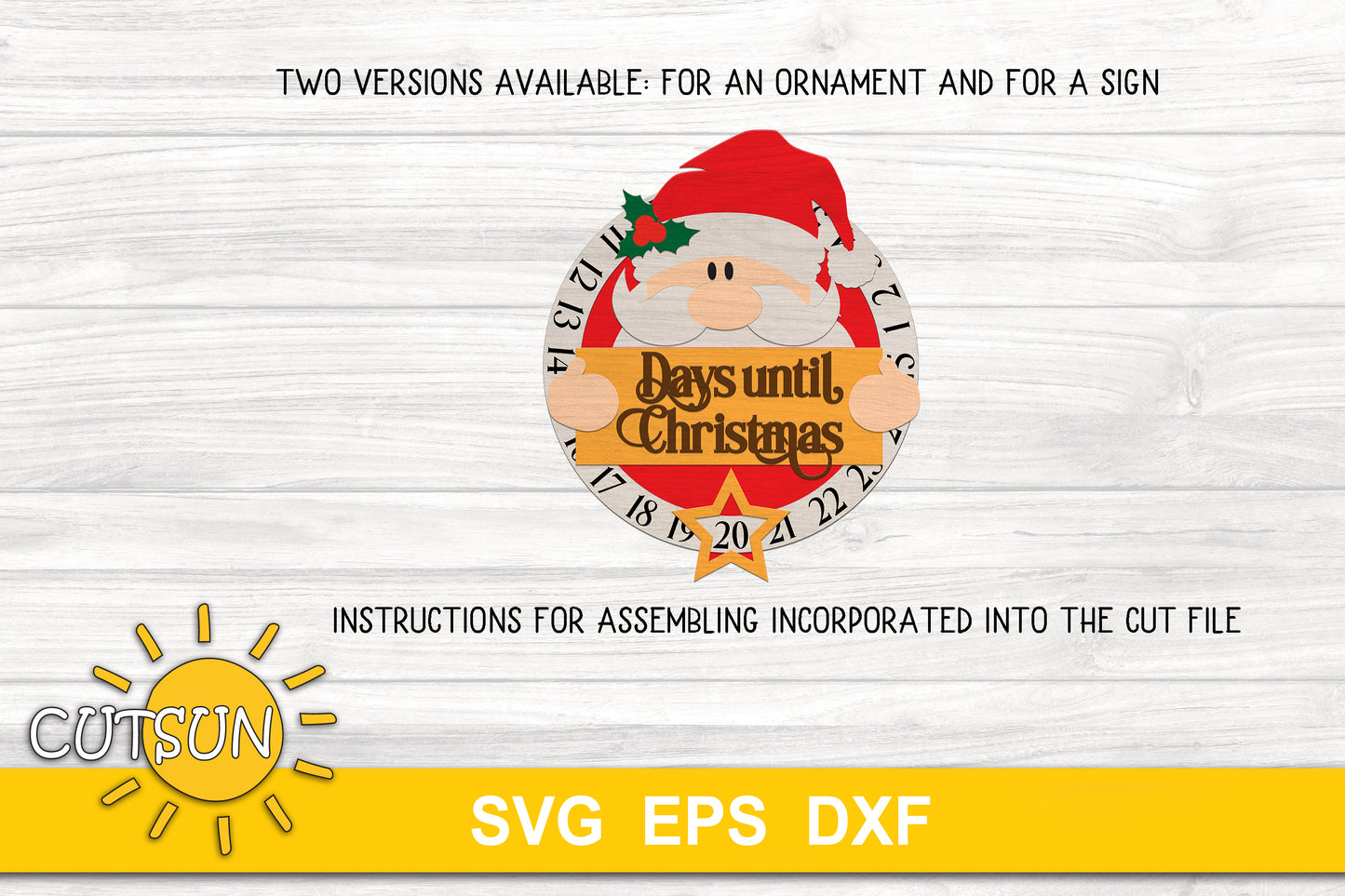 Santa Christmas countdown SVG file for laser cutters with a rotating outer wheel