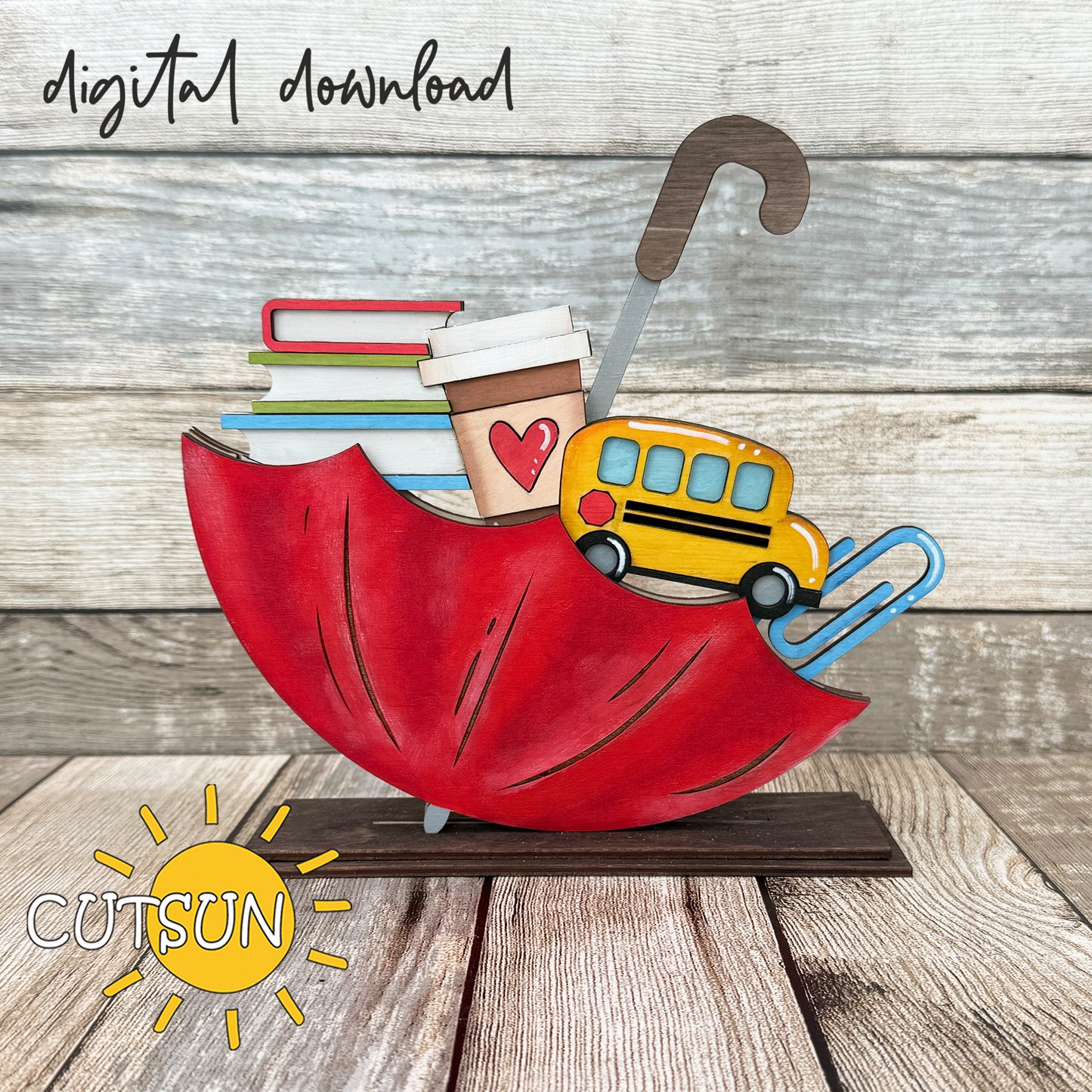 School SVG Add-On for Interchangeable Upside-Down Umbrella Shelf Sitter – Apple & Latte Variants – Laser Cut File
