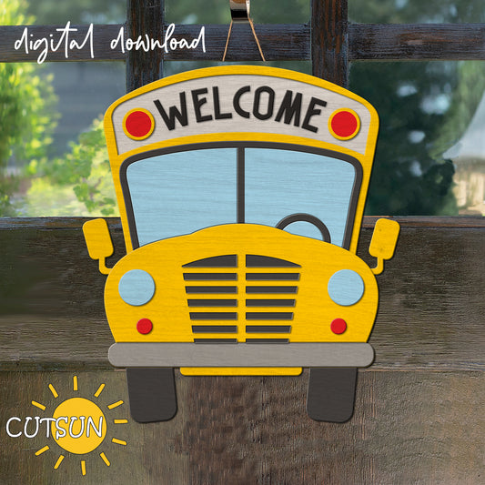 A digital illustration of a school bus with a 'Welcome' sign, indicating it is a digital download item.