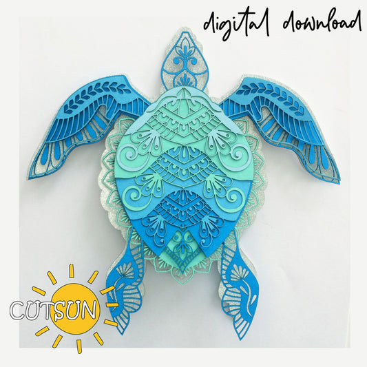 Decorative turtle design with intricate patterns on a white background, featuring the brand 'CUTSUN'.