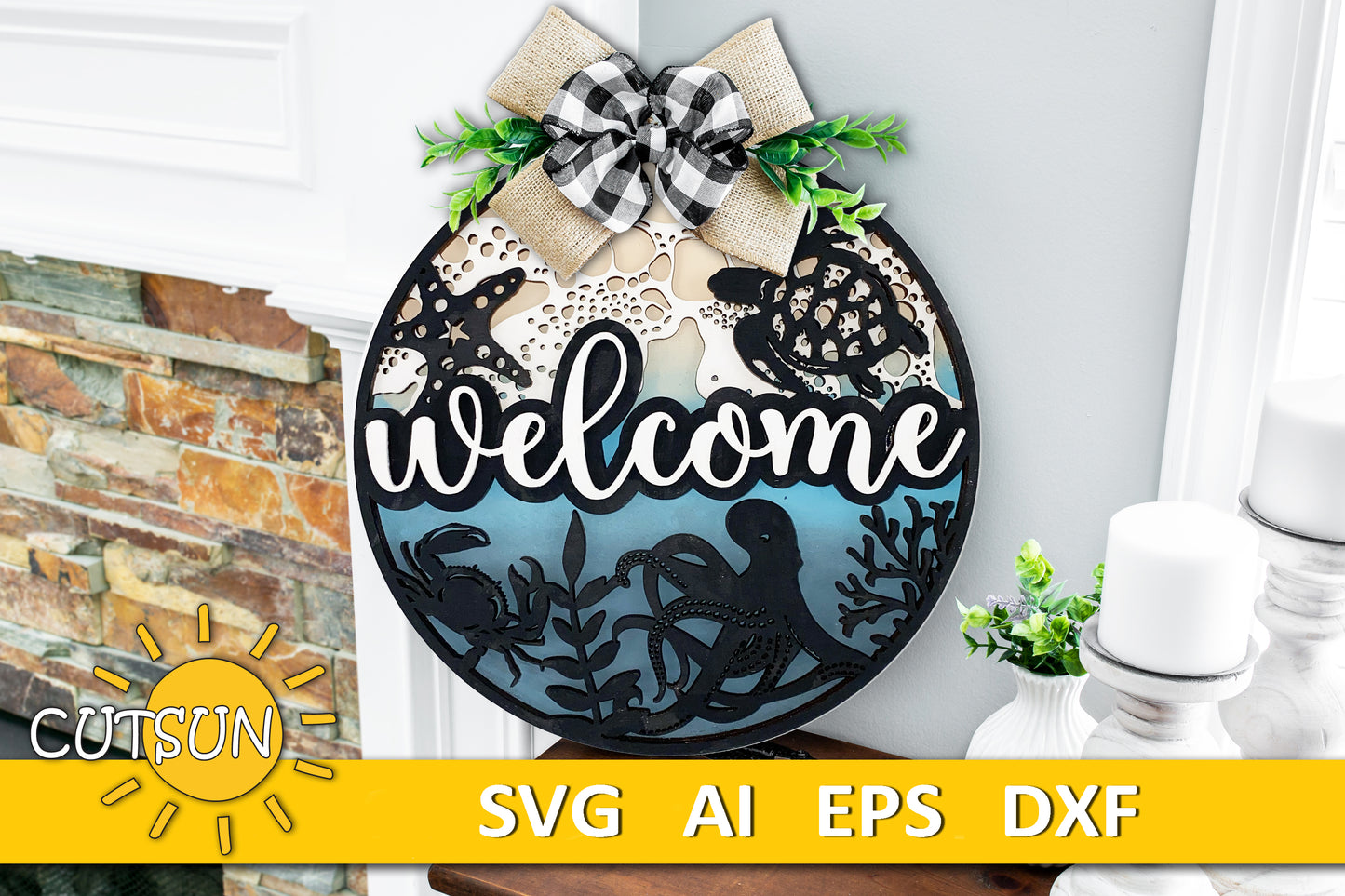 Ocean Welcome Sign SVG | Layered Sea Life Laser Cut File