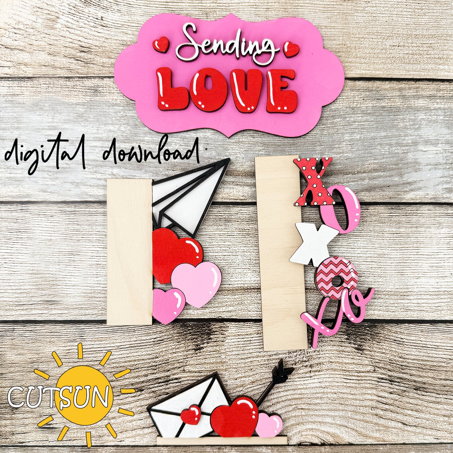 Valentine Porch Sign SVG | Interchangeable Vertical Leaner | Love Letter SVG | Paper Plane Sending Love SVG | Laser Cut File