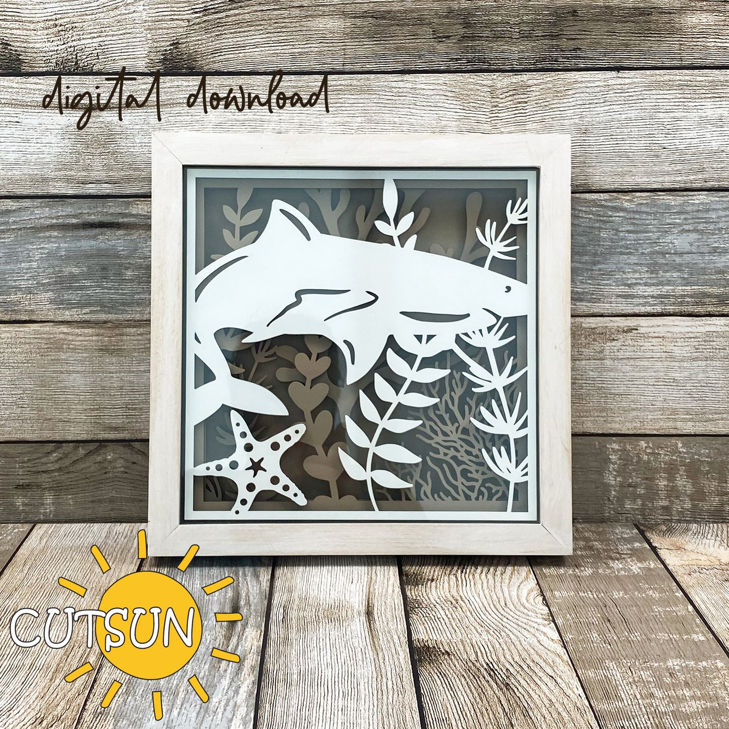 Shark shadow box svg Beach house decor Wall decor Ocean svg Under the sea svg Glowforge SVG Laser cut file Cricut SVG