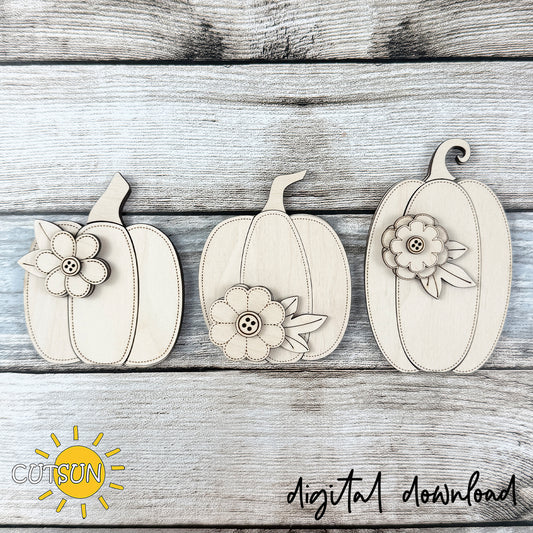 Stitched Pumpkin Shelf Sitter SVG Bundle – Set of 3 Layered Fall Pumpkins