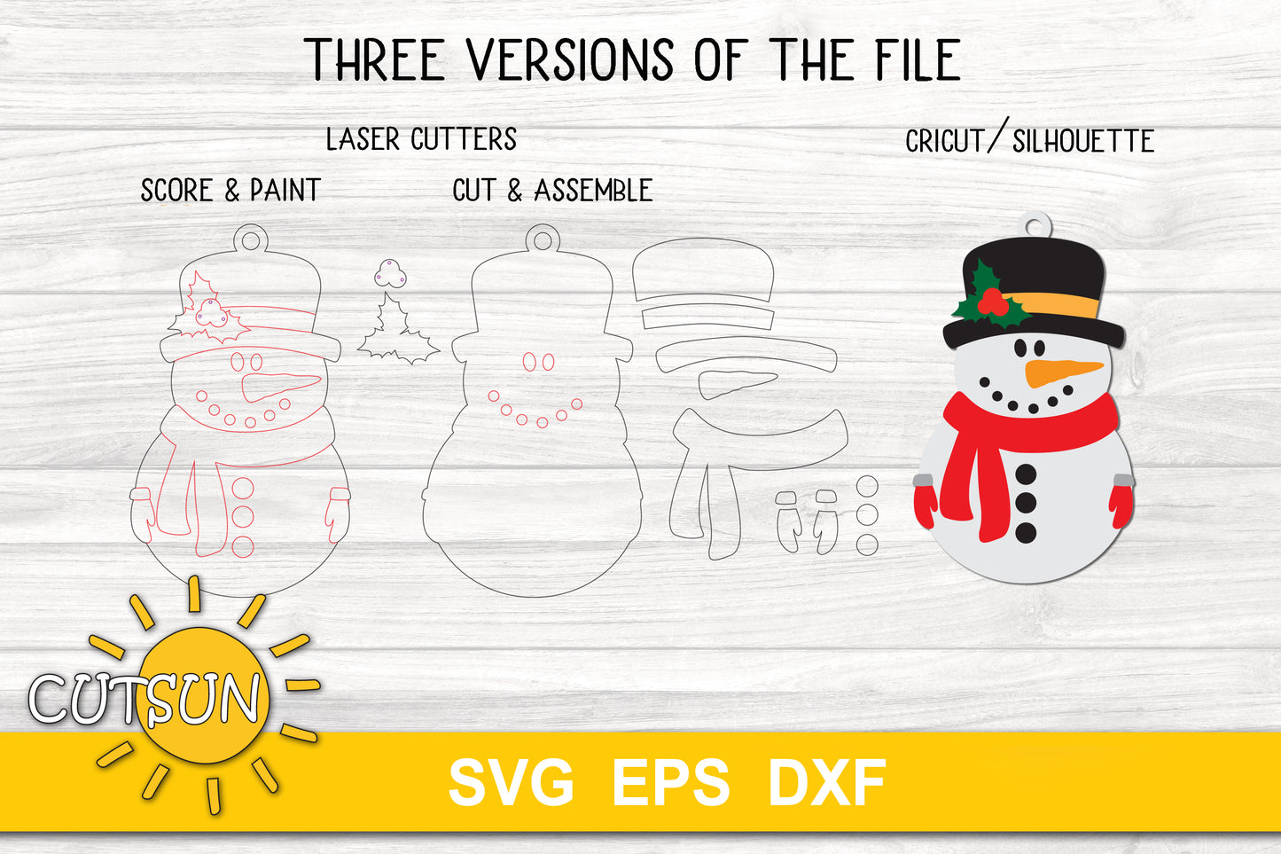 Snowman Christmas ornament SVG laser cut file