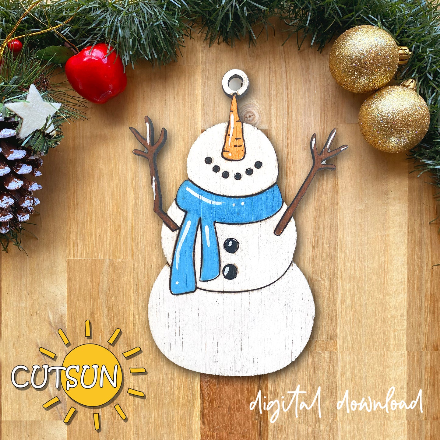 Create a charming holiday keepsake with this Snowman Ornament SVG — a layered laser cut file featuring a frosty looking-up snowman to craft a unique Christmas ornament that stands out in search.