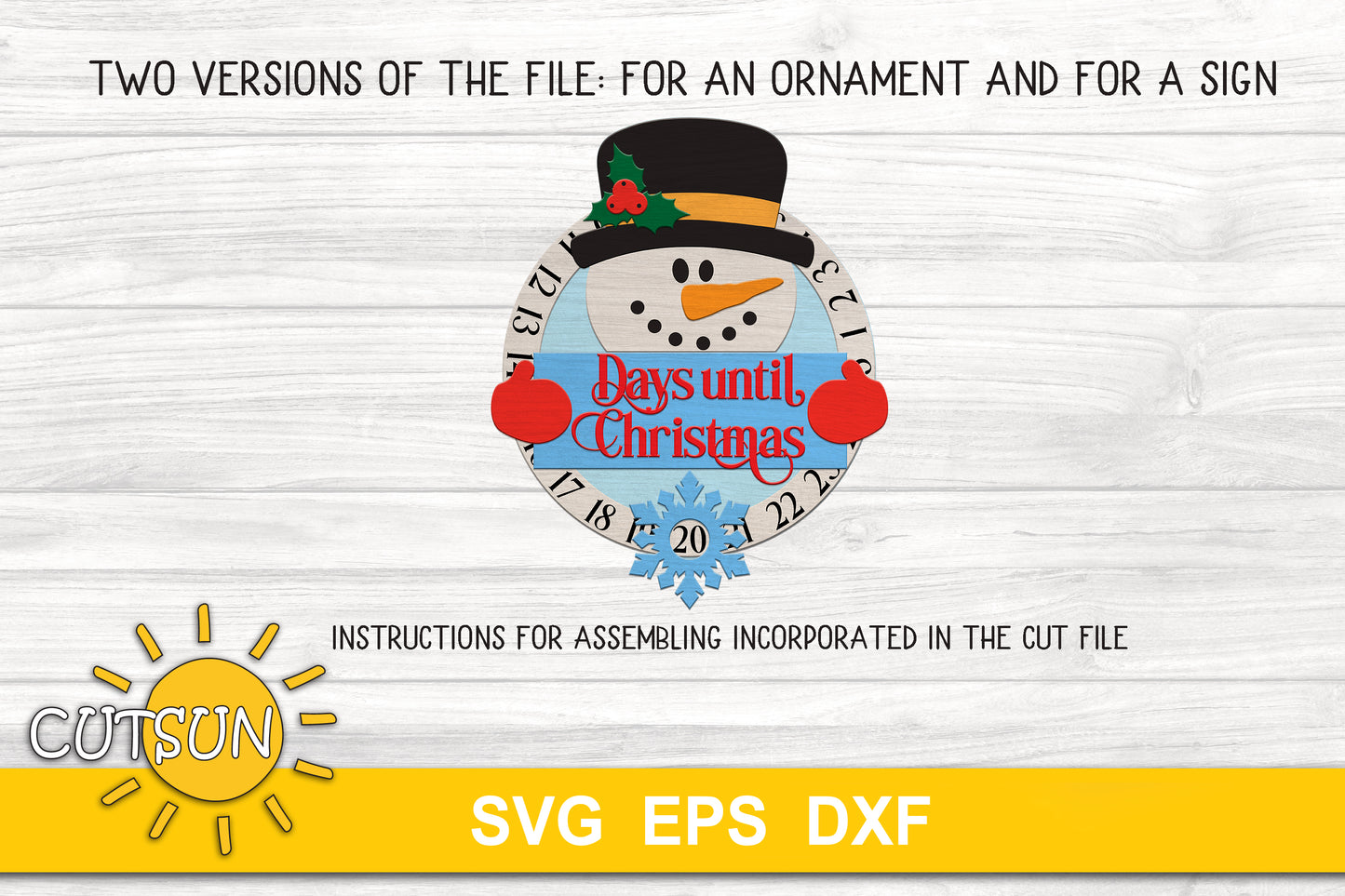 Snowman Christmas countdown ornament SVG digital download for use with laser cutters