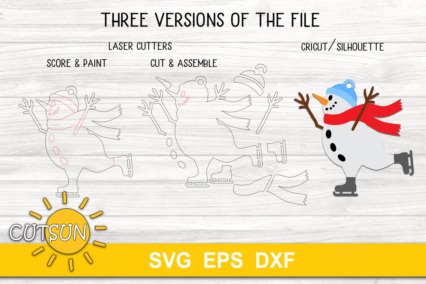 Snowman on ice skates Christmas ornament svg