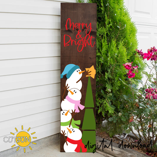 Merry & Bright Snowman Porch Leaner SVG – Laser, Cricut & Silhouette