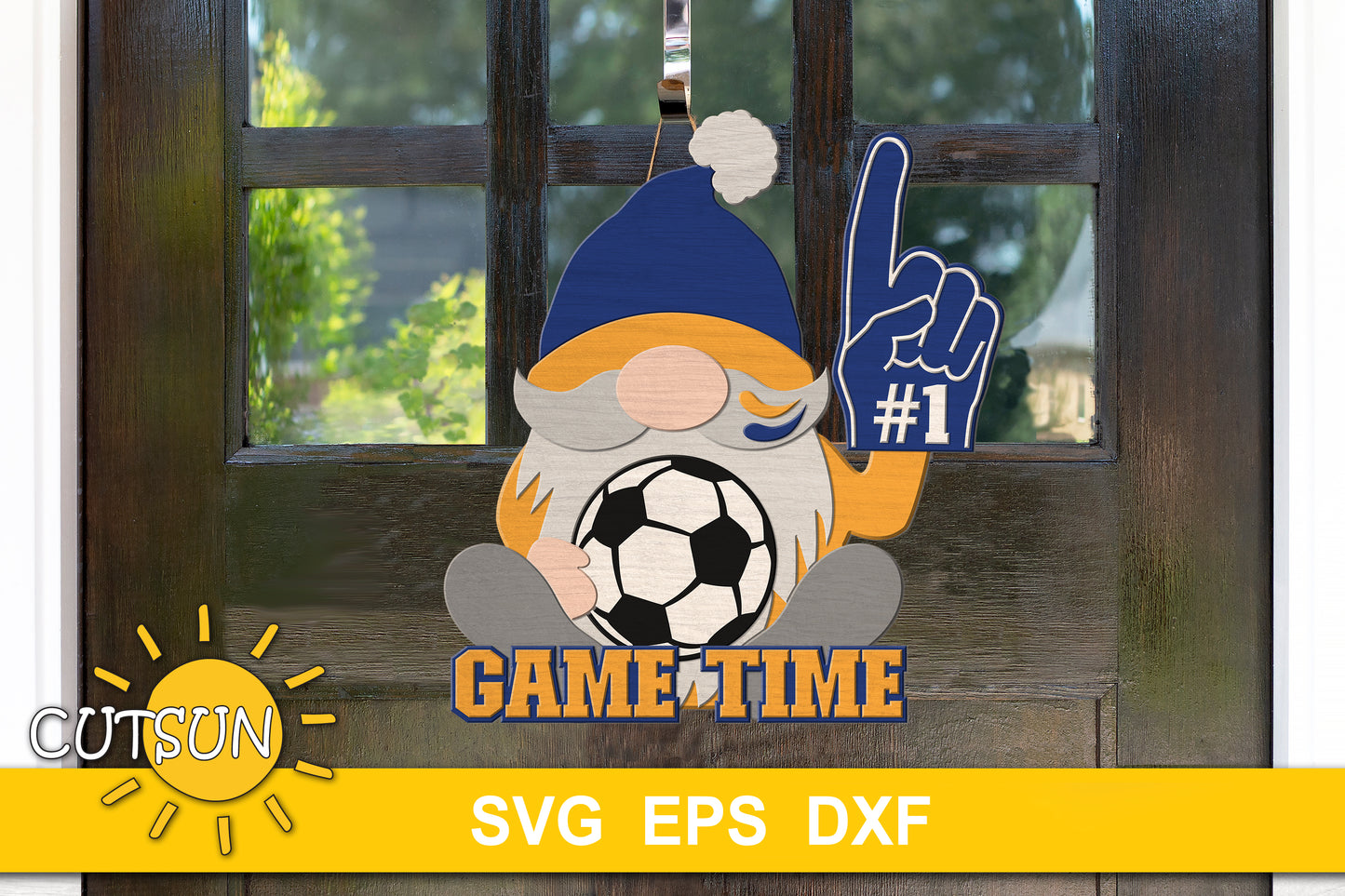 Soccer gnome door hanger svg laser cut file